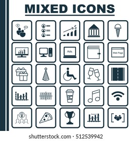 Set Of 25 Universal Editable Icons. Can Be Used For Web, Mobile And App Design. Includes Icons Such As Education Center, Keyword Optimisation, Sinus Graph And More.