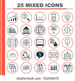 Set Of 25 Universal Editable Icons. Can Be Used For Web, Mobile And App Design. Includes Icons Such As Line Grid, Call Duration, Digital Media And More.