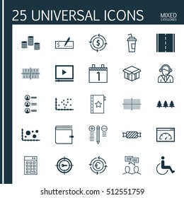 Set Of 25 Universal Editable Icons. Can Be Used For Web, Mobile And App Design. Includes Icons Such As Holiday Ornament, Warranty, Photo Camera And More.