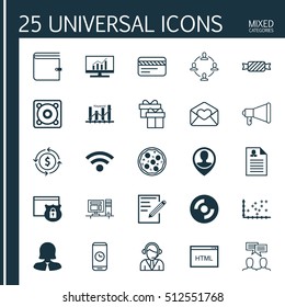 Set Of 25 Universal Editable Icons. Can Be Used For Web, Mobile And App Design. Includes Icons Such As Discussion, Money Recycle, Present And More.