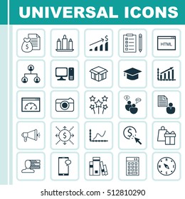 Set Of 25 Universal Editable Icons. Can Be Used For Web, Mobile And App Design. Includes Icons Such As Tree Structure, Desktop Computer, Achievement Graph And More.