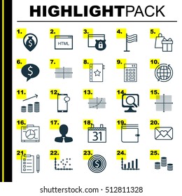 Set Of 25 Universal Editable Icons. Can Be Used For Web, Mobile And App Design. Includes Icons Such As Business Deal, Date, Line Grid And More.