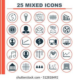 Set Of 25 Universal Editable Icons. Can Be Used For Web, Mobile And App Design. Includes Icons Such As Line Graph, Decision Making, Education Center And More.