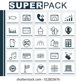 Set Of 25 Universal Editable Icons. Can Be Used For Web, Mobile And App Design. Includes Icons Such As Line Grid, Website, Forbidden Mobile And More.