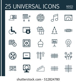 Set Of 25 Universal Editable Icons. Can Be Used For Web, Mobile And App Design. Includes Icons Such As Square Diagram, Growth, Music And More.