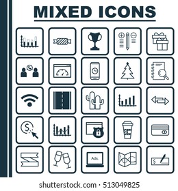 Set Of 25 Universal Editable Icons. Can Be Used For Web, Mobile And App Design. Includes Icons Such As Dynamics, Present, Decision Making And More.