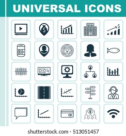 Set Of 25 Universal Editable Icons. Can Be Used For Web, Mobile And App Design. Includes Icons Such As Analytics, Collaborative Solution, Plastic Card And More.