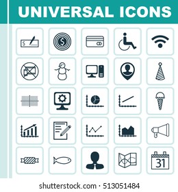 Set Of 25 Universal Editable Icons. Can Be Used For Web, Mobile And App Design. Includes Icons Such As Winter, Date, Line Graph And More.
