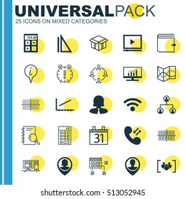 Set Of 25 Universal Editable Icons. Can Be Used For Web, Mobile And App Design. Includes Icons Such As Time Management, Date, Info Pointer And More.