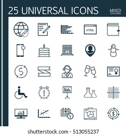 Set Of 25 Universal Editable Icons. Can Be Used For Web, Mobile And App Design. Includes Icons Such As Appointment, Connectivity, Presentation And More.