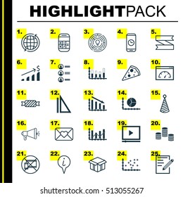 Set Of 25 Universal Editable Icons. Can Be Used For Web, Mobile And App Design. Includes Icons Such As Sliced Pizza, Call Duration, Paper And More.