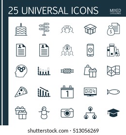 Set Of 25 Universal Editable Icons. Can Be Used For Web, Mobile And App Design. Includes Icons Such As Brain Process, Cooperation, Celebration Cake And More.