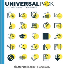 Set Of 25 Universal Editable Icons. Can Be Used For Web, Mobile And App Design. Includes Icons Such As Library, Money Recycle, PPC And More.