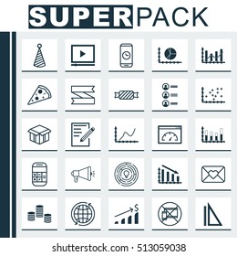 Set Of 25 Universal Editable Icons. Can Be Used For Web, Mobile And App Design. Includes Icons Such As Media Campaign, Call Duration, Sweet And More.
