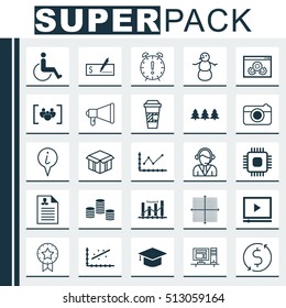 Set Of 25 Universal Editable Icons. Can Be Used For Web, Mobile And App Design. Includes Icons Such As Takeaway Coffee, Changes Graph, Bank Payment And More.