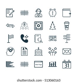 Set Of 25 Universal Editable Icons. Can Be Used For Web, Mobile And App Design. Includes Icons Such As Collaborative Solution, Date, Time Management And More.