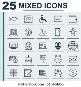 Set Of 25 Universal Editable Icons. Can Be Used For Web, Mobile And App Design. Includes Icons Such As Certificate, Fishing, Appointment And More.