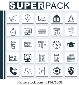 Set Of 25 Universal Editable Icons. Can Be Used For Web, Mobile And App Design. Includes Icons Such As Calculation, Chemical, Decorated Tree And More.