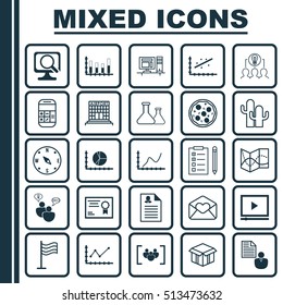 Set Of 25 Universal Editable Icons. Can Be Used For Web, Mobile And App Design. Includes Icons Such As Laptop, Road Map, Achievement Graph And More.