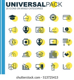 Set Of 25 Universal Editable Icons. Can Be Used For Web, Mobile And App Design. Includes Icons Such As Pin Employee, Money Recycle, Plastic Card And More.