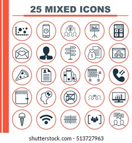 Set Of 25 Universal Editable Icons. Can Be Used For Web, Mobile And App Design. Includes Icons Such As Report, Female Application, Call Duration And More.