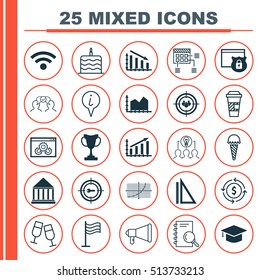Set Of 25 Universal Editable Icons. Can Be Used For Web, Mobile And App Design. Includes Icons Such As Tournament, Info Pointer, Wireless And More.