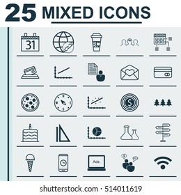 Set Of 25 Universal Editable Icons. Can Be Used For Web, Mobile And App Design. Includes Icons Such As Analytics, Date, Credit Card And More.
