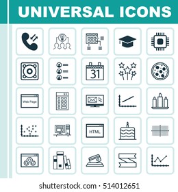 Set Of 25 Universal Editable Icons. Can Be Used For Web, Mobile And App Design. Includes Icons Such As Music, Website Performance, Graduation And More.