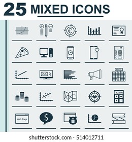 Set Of 25 Universal Editable Icons. Can Be Used For Web, Mobile And App Design. Includes Icons Such As Line Graph, Messaging, Road Map And More.