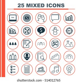 Set Of 25 Universal Editable Icons. Can Be Used For Web, Mobile And App Design. Includes Icons Such As Coaching, Credit Card, Chemical And More.