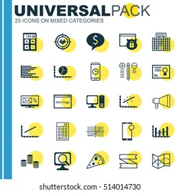Set Of 25 Universal Editable Icons. Can Be Used For Web, Mobile And App Design. Includes Icons Such As Certificate, Hotel Construction, Blank Ribbon And More.