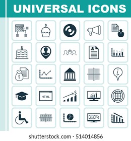 Set Of 25 Universal Editable Icons. Can Be Used For Web, Mobile And App Design. Includes Icons Such As Market Research, Coaching, Announcement And More.
