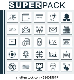 Set Of 25 Universal Editable Icons. Can Be Used For Web, Mobile And App Design. Includes Icons Such As Wallet, Chip, Present Badge And More.