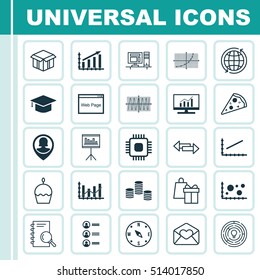 Set Of 25 Universal Editable Icons. Can Be Used For Web, Mobile And App Design. Includes Icons Such As Money, Market Research, Chip And More.