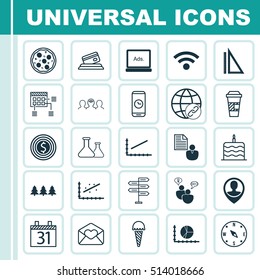 Set Of 25 Universal Editable Icons. Can Be Used For Web, Mobile And App Design. Includes Icons Such As Report, Circle Graph, Greeting Email And More.