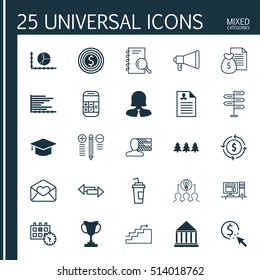 Set Of 25 Universal Editable Icons. Can Be Used For Web, Mobile And App Design. Includes Icons Such As Crossroad, Business Woman, Greeting Email And More.