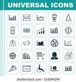 Set Of 25 Universal Editable Icons. Can Be Used For Web, Mobile And App Design. Includes Icons Such As Coding, Pizza Meal, Business Woman And More.