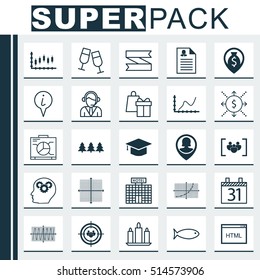 Set Of 25 Universal Editable Icons. Can Be Used For Web, Mobile And App Design. Includes Icons Such As Money, Fishing, Graphical Grid And More.