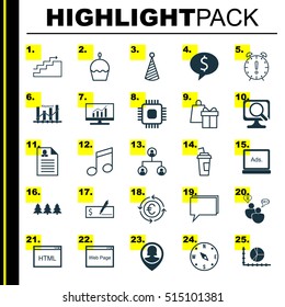 Set Of 25 Universal Editable Icons. Can Be Used For Web, Mobile And App Design. Includes Icons Such As Drink Cup, Laptop, Keyword Optimisation And More.