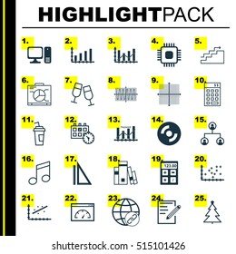 Set Of 25 Universal Editable Icons. Can Be Used For Web, Mobile And App Design. Includes Icons Such As Board, Champagne Glasses, Analytics And More.