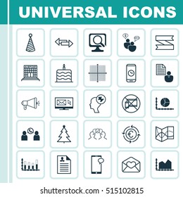 Set Of 25 Universal Editable Icons. Can Be Used For Web, Mobile And App Design. Includes Icons Such As Circle Graph, Call Duration, Birthday Hat And More.