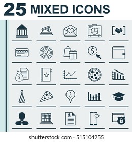 Set Of 25 Universal Editable Icons. Can Be Used For Web, Mobile And App Design. Includes Icons Such As Raise Diagram, Graduation, Security And More Elements
