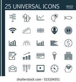 Set Of 25 Universal Editable Icons. Can Be Used For Web, Mobile And App Design. Includes Icons Such As Video Player, Greeting Email, Cacti And More.