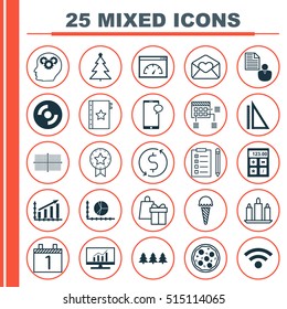 Set Of 25 Universal Editable Icons. Can Be Used For Web, Mobile And App Design. Includes Icons Such As Circle Graph, Messaging, Financial And More.