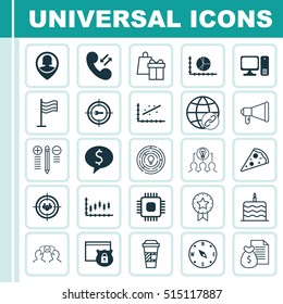 Set Of 25 Universal Editable Icons. Can Be Used For Web, Mobile And App Design. Includes Icons Such As Locate, Circle Graph, Report And More.