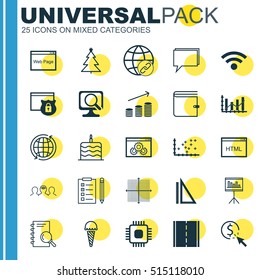 Set Of 25 Universal Editable Icons. Can Be Used For Web, Mobile And App Design. Includes Icons Such As Raise Diagram, Chip, Presentation And More.