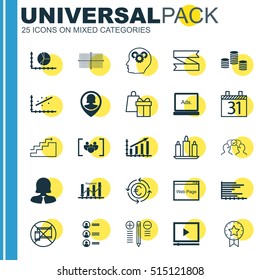 Set Of 25 Universal Editable Icons. Can Be Used For Web, Mobile And App Design. Includes Elements Such As Digital Media, Keyword Optimization, Analytics And More.