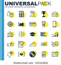 Set Of 25 Universal Editable Icons. Can Be Used For Web, Mobile And App Design. Includes Elements Such As Bank Card, Graduation, Loading Speed And More.
