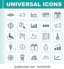 Set Of 25 Universal Editable Icons. Can Be Used For Web, Mobile And App Design. Includes Icons Such As Agenda, Holiday Ornament, Sweet And More.