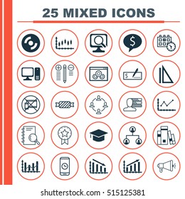 Set Of 25 Universal Editable Icons. Can Be Used For Web, Mobile And App Design. Includes Icons Such As Present Badge, Stock Market, Blank Cd And More.